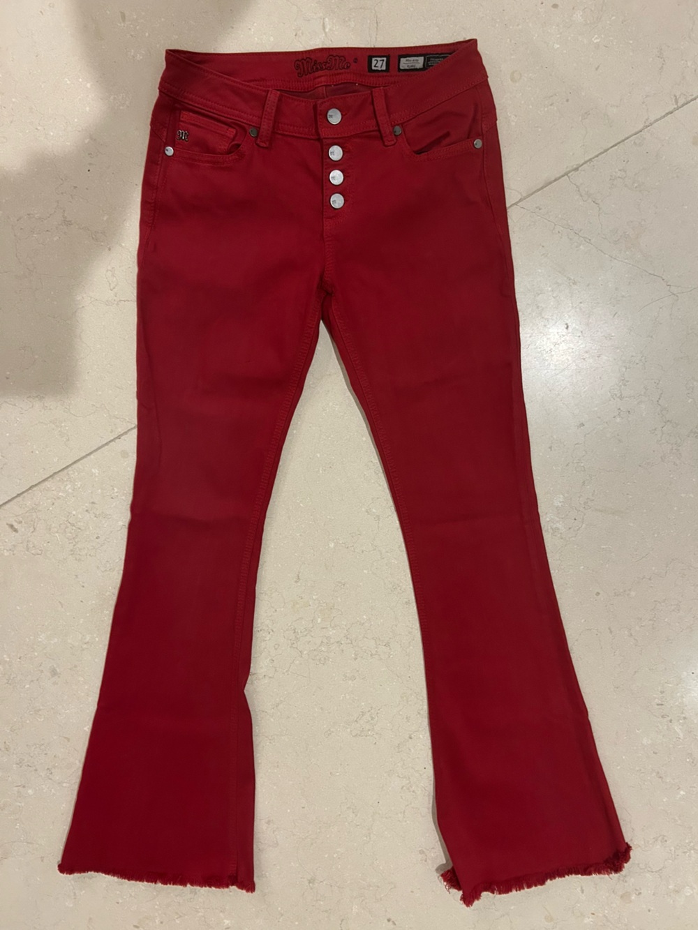 Red mid-Rise Button-Fly Miss Me jeans